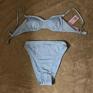 NWT Wild Fable Ribbed Underwire Bralette Swimsuit Bikini Top & High Waist Bottom